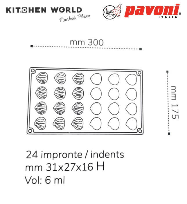 พิมพ์อบซิลิโคนรูปเกาลัด PAVONI BW2302-011 จำนวน 24 ชิ้น สีเทา